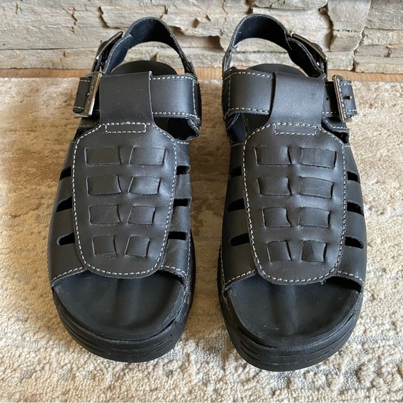 Skechers Vintage Sandals Jam Ups Fisherman Style Black Leather Platform Soles 90 - Picture 2 of 11